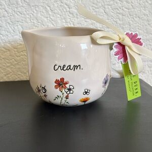 Rae Dunn Farmhouse Cream Pitcher White With Floral Design‎ NEW Entertainment